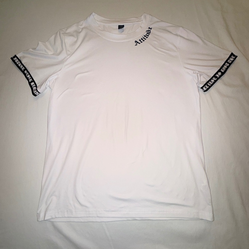 SHEIN Graphic T-Shirt Mens Small White Excellent Attitude Gothic Streetwear Tee
